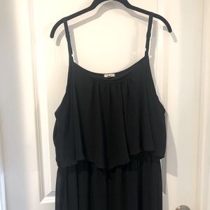 Maxi black dress - tiered polyester blend